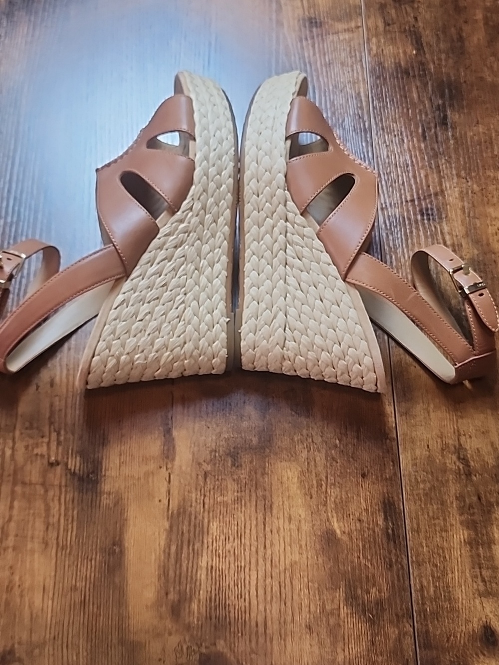 UGG | Women’s Careena Wedge Espadrille Brown Chestnut Leather Heels | US 9.5 - Picture 4 of 10